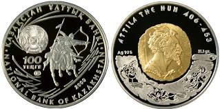 Attila a Hun (Kazahsztán, 100 Tenge ezüst érme, 2009)Attila a Hun (Kazahsztán, 100 Tenge ezüst érme, 2009)